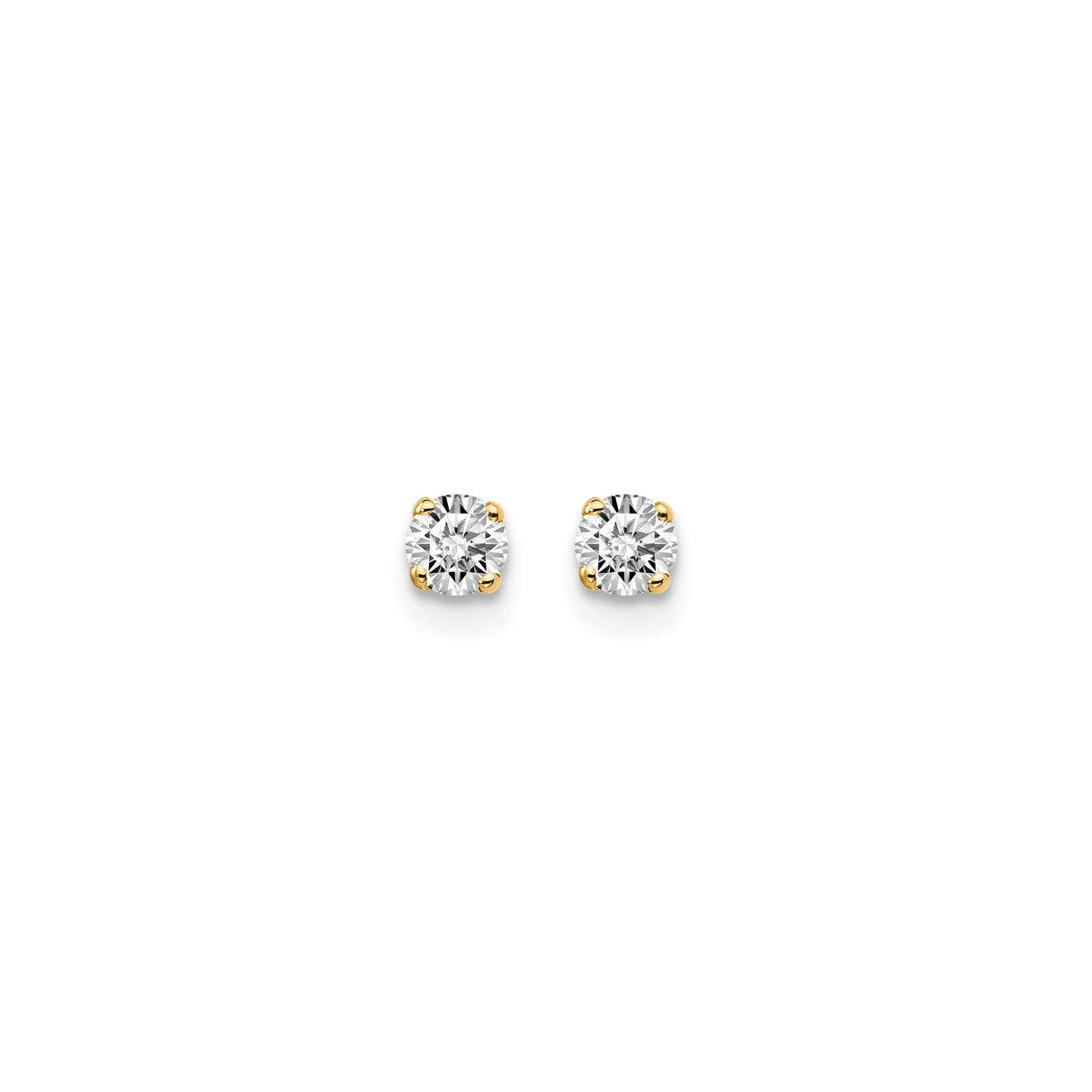 14k Yellow Gold Diamond Stud Earrings, Round Solitaire, Four Prong Setting for Women