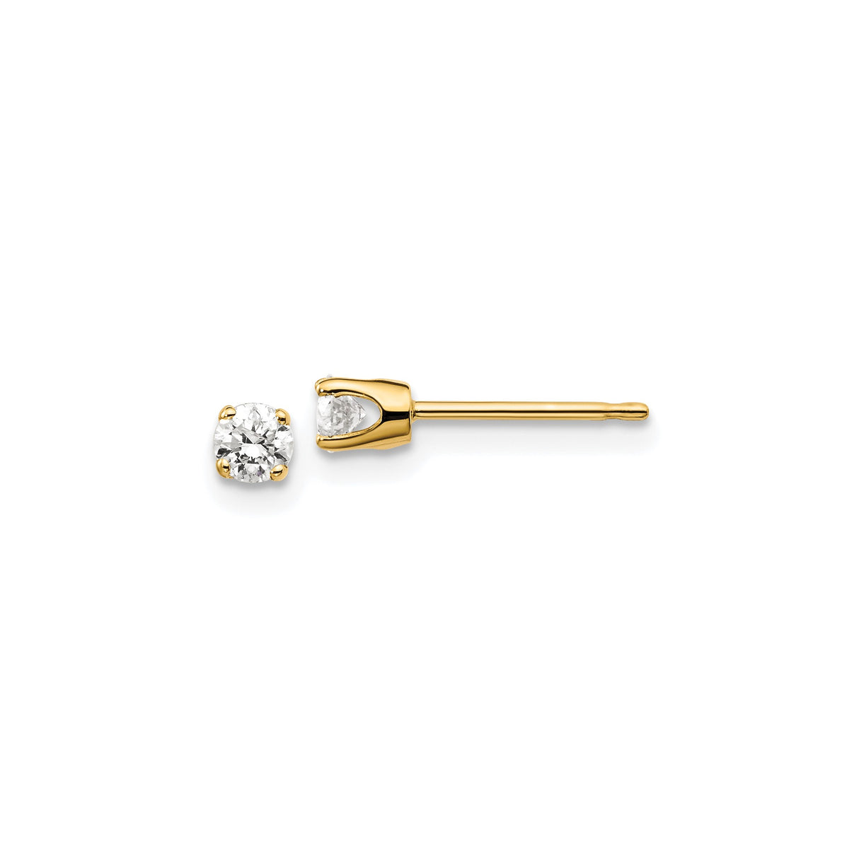 14k Yellow Gold Diamond Stud Earrings, Round Solitaire, Four Prong Setting for Women