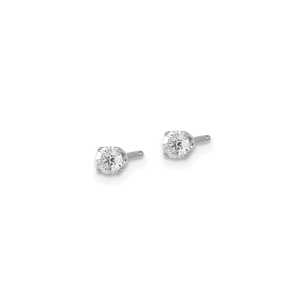 14k White Gold Stud Earrings with Round Cut Solitaire Diamonds in Four Prong Setting