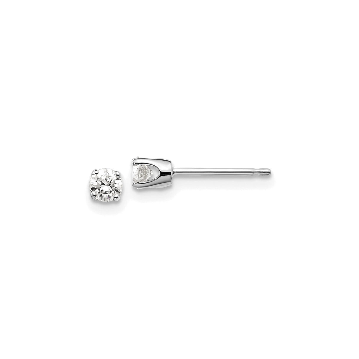 14k White Gold Stud Earrings with Round Cut Solitaire Diamonds in Four Prong Setting
