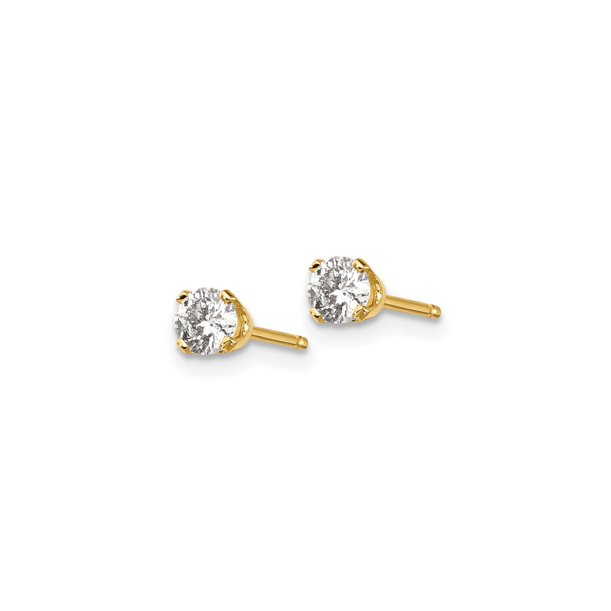 14k Yellow Gold Solitaire Stud Earrings with Round Cut Diamond Look Stones, Classic Four-Prong Setting