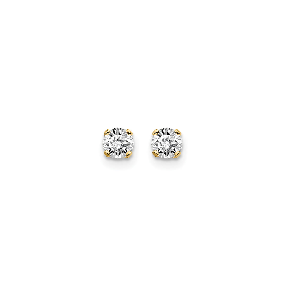 14k Yellow Gold Solitaire Stud Earrings with Round Cut Diamond Look Stones, Classic Four-Prong Setting
