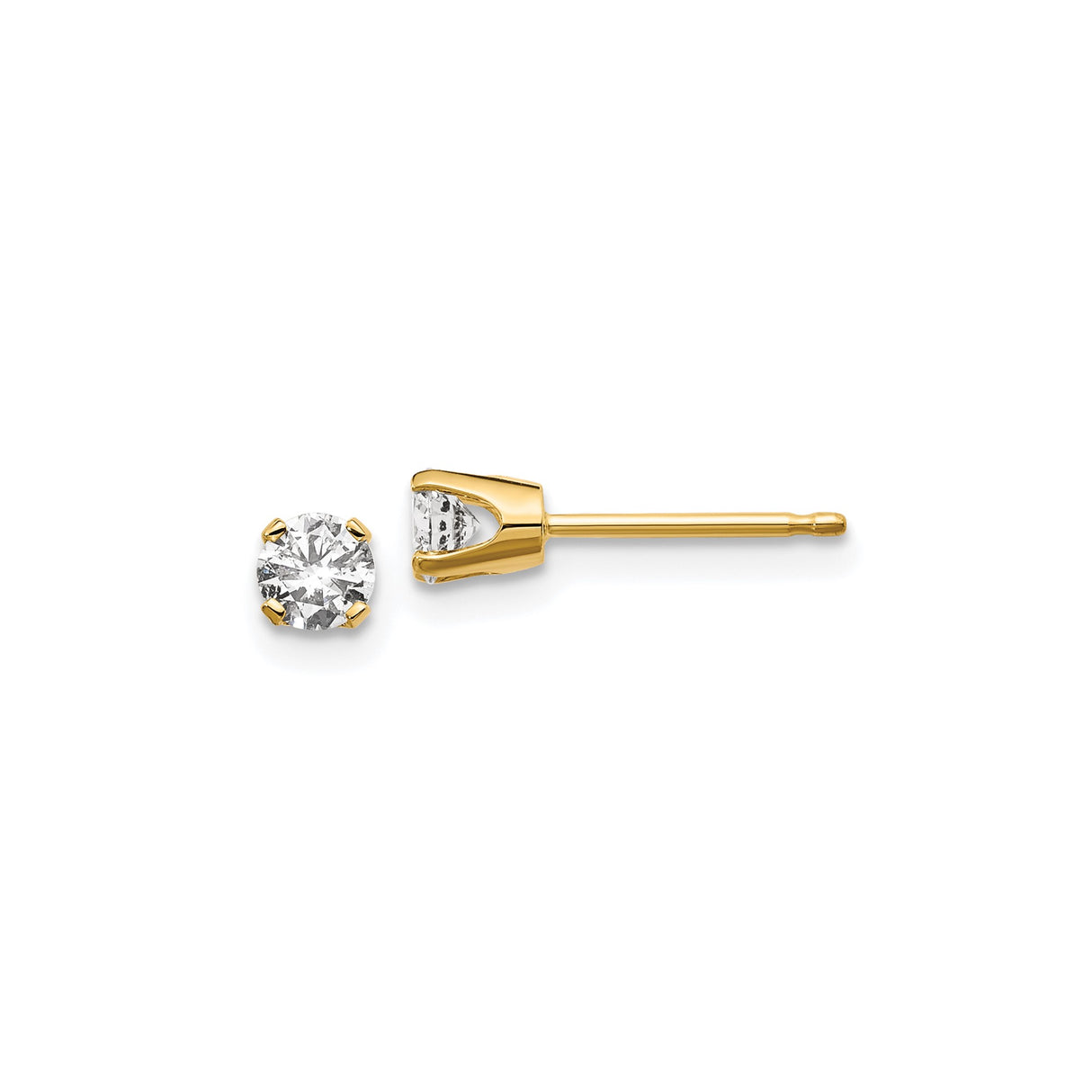 14k Yellow Gold Solitaire Stud Earrings with Round Cut Diamond Look Stones, Classic Four-Prong Setting