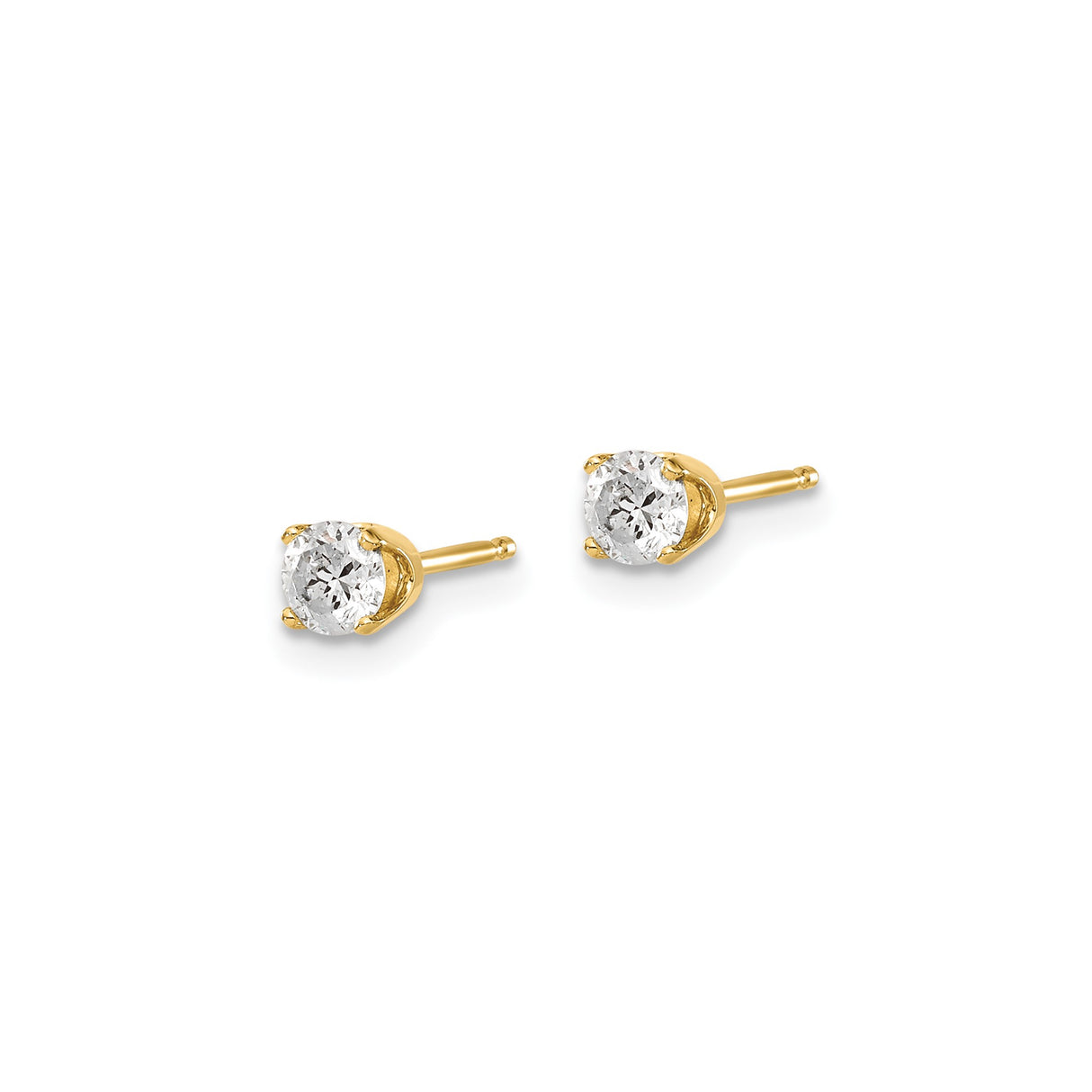 14k Yellow Gold Solitaire Stud Earrings with Round Diamond in Four Prong Setting