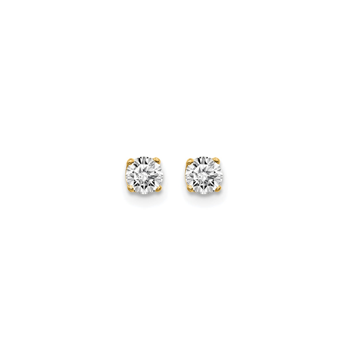 14k Yellow Gold Solitaire Stud Earrings with Round Diamond in Four Prong Setting