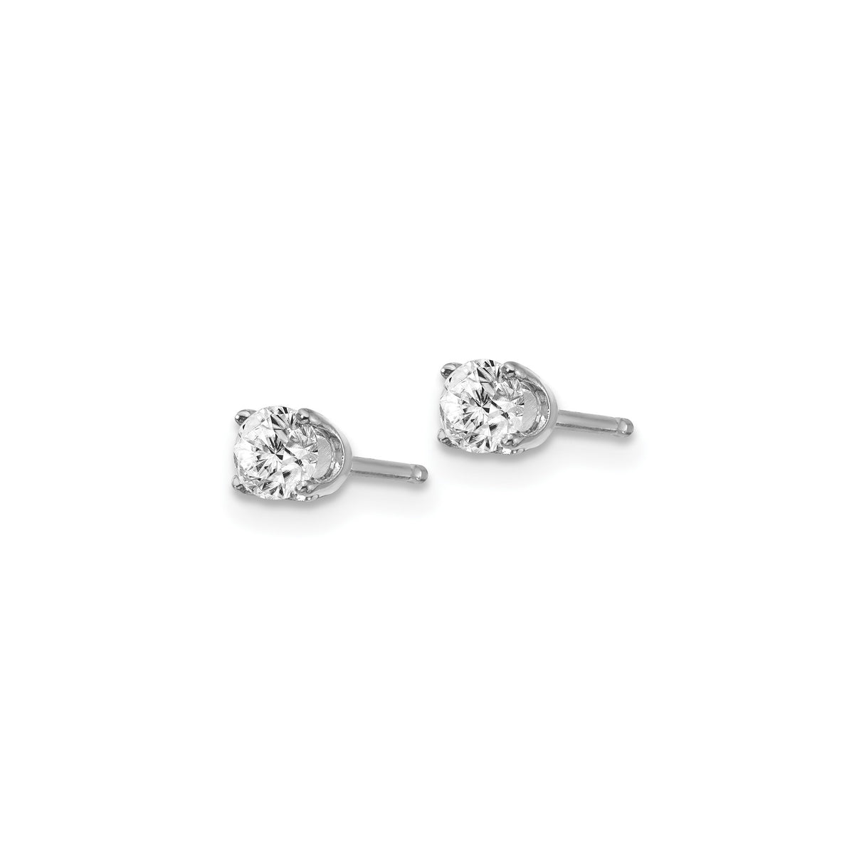 14k White Gold Diamond Solitaire Stud Earring with Round Cut Diamond in Four Prong Setting