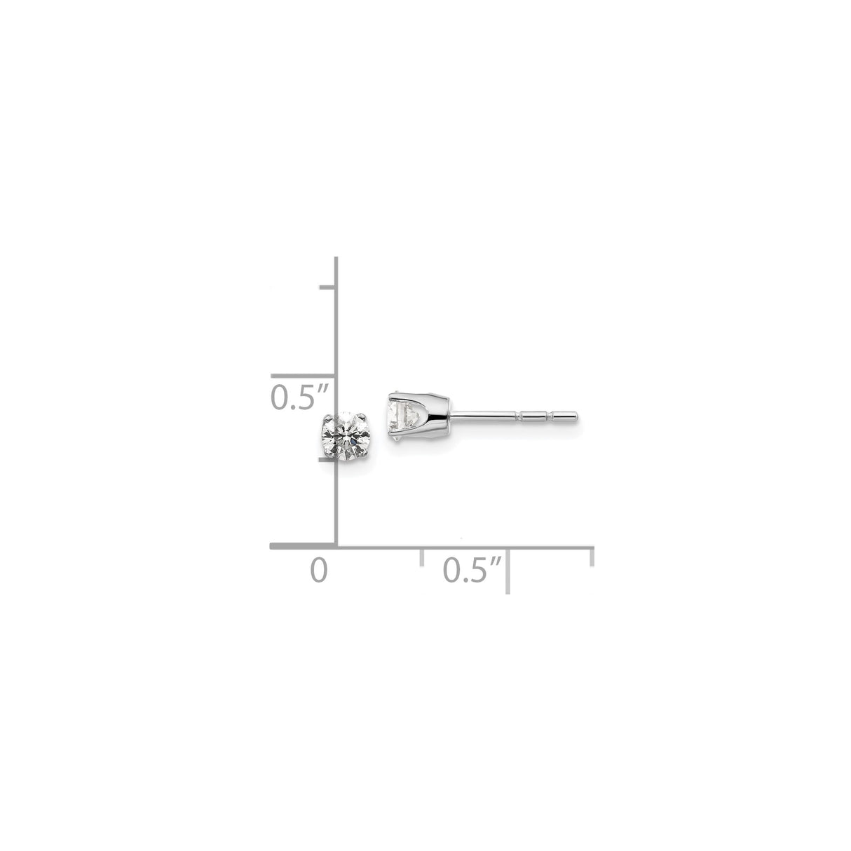 14k White Gold Diamond Solitaire Stud Earring with Round Cut Diamond in Four Prong Setting