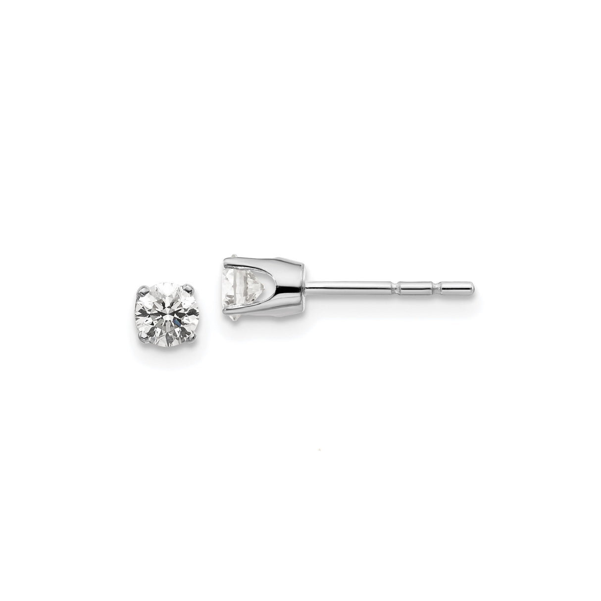 14k White Gold Diamond Solitaire Stud Earring with Round Cut Diamond in Four Prong Setting