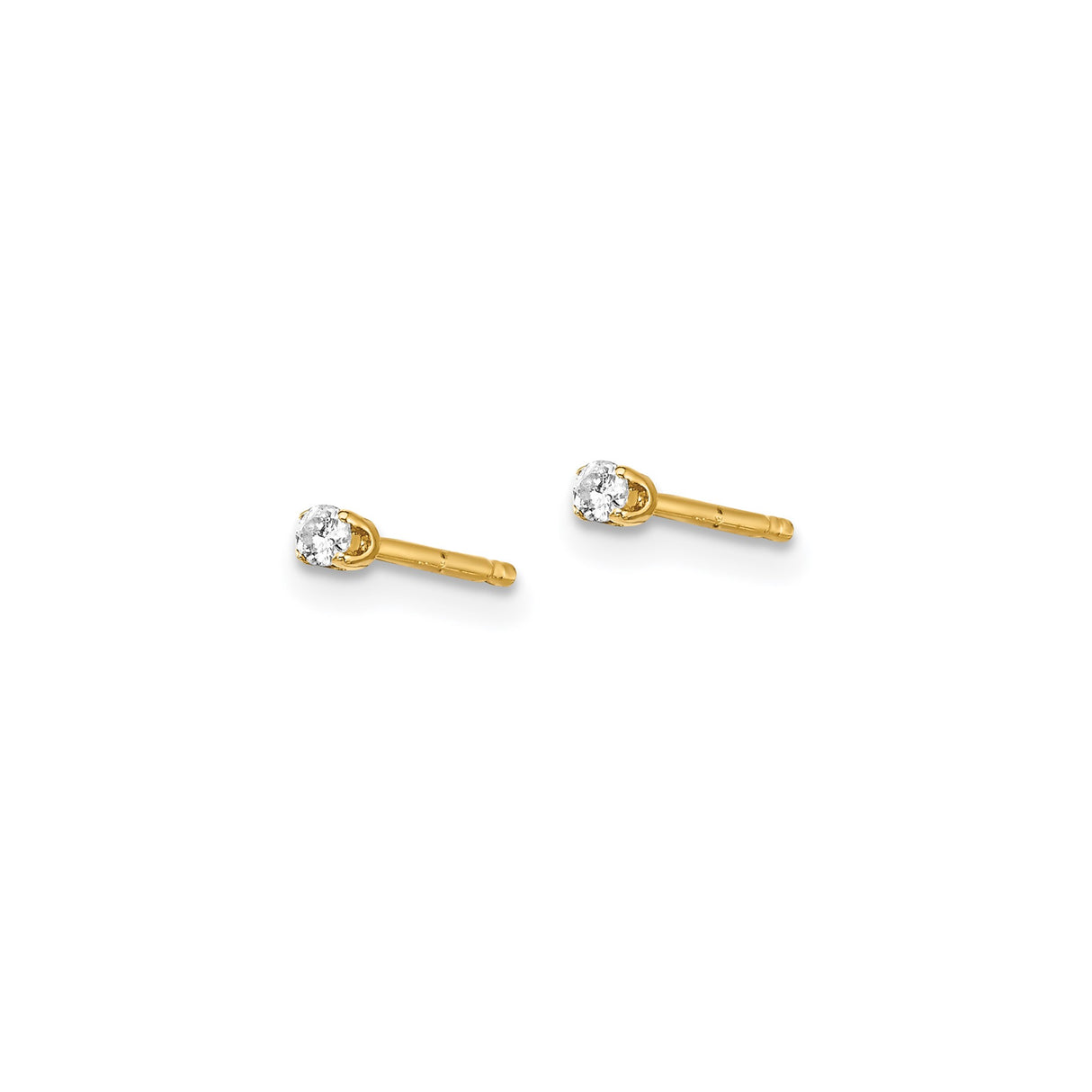 14k Yellow Gold Stud Earrings with Round Diamond, Four Prong Setting, Classic Minimalist Design