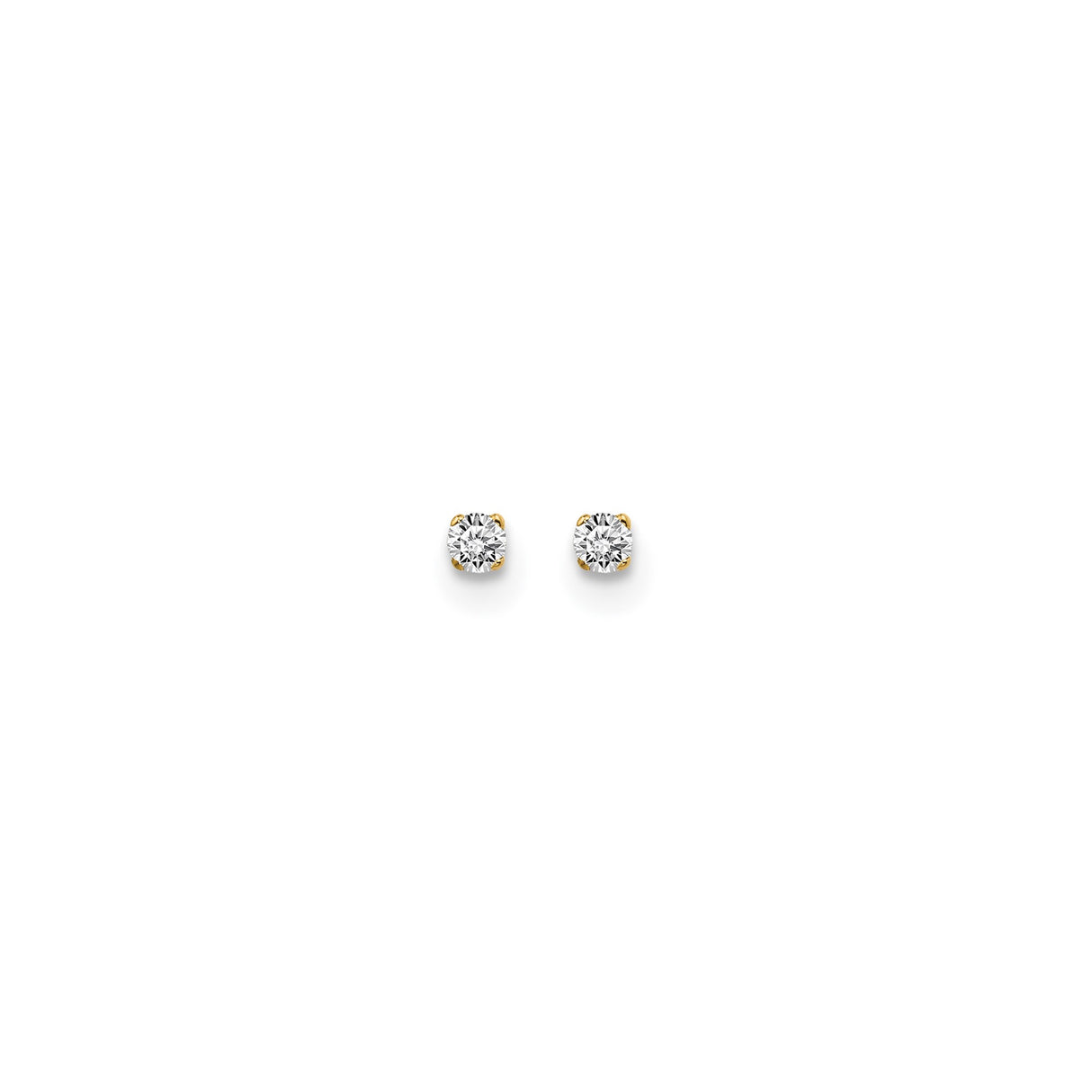 14k Yellow Gold Stud Earrings with Round Diamond, Four Prong Setting, Classic Minimalist Design