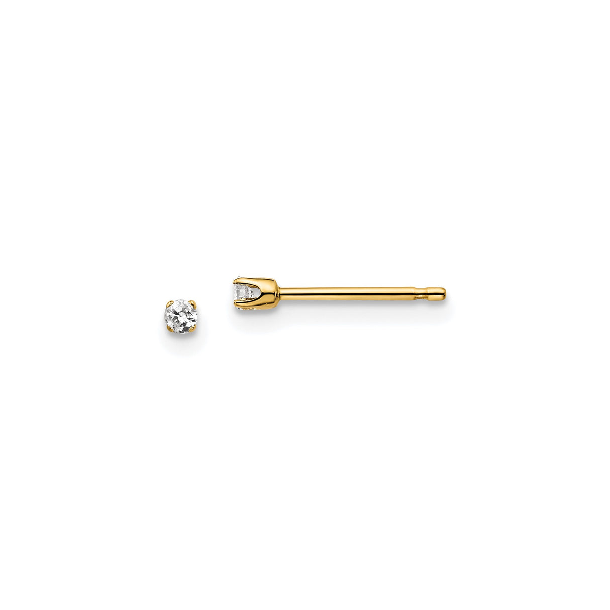 14k Yellow Gold Stud Earrings with Round Diamond, Four Prong Setting, Classic Minimalist Design