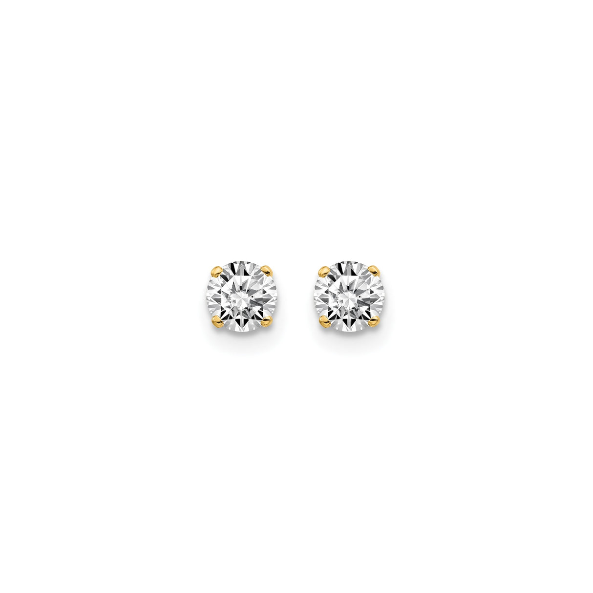 14k Yellow Gold Solitaire Stud Earrings with Round Cut Diamond, Four Prong Setting, Minimalist Design