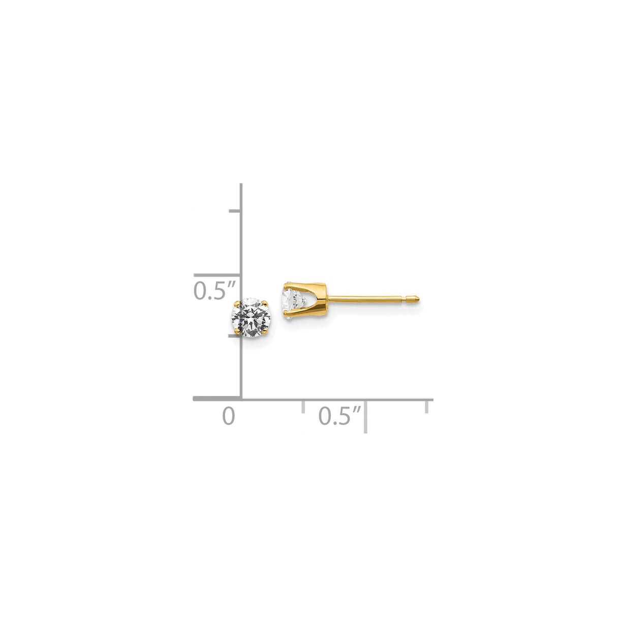 14k Yellow Gold Solitaire Stud Earrings with Round Cut Diamond, Four Prong Setting, Minimalist Design