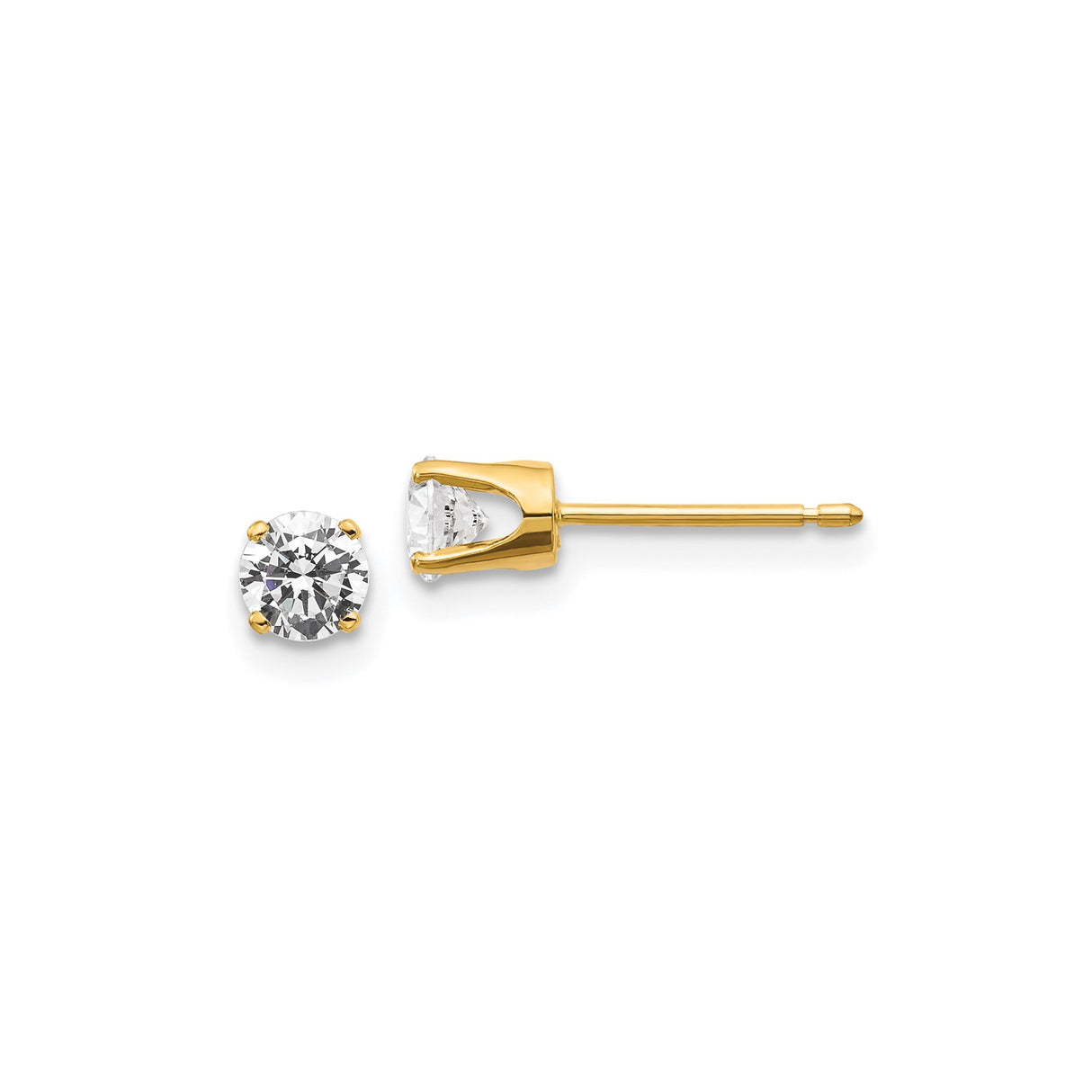 14k Yellow Gold Solitaire Stud Earrings with Round Cut Diamond, Four Prong Setting, Minimalist Design