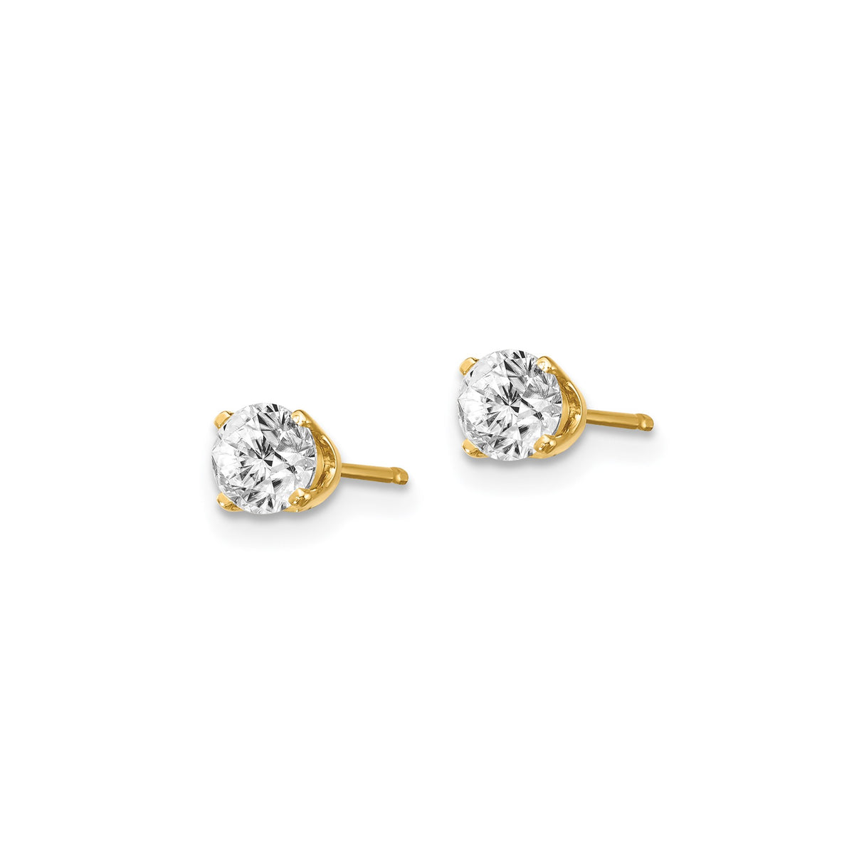 14k Yellow Gold Stud Earrings with Diamond, Solitaire Four Prong Setting, Classic Minimalist Design