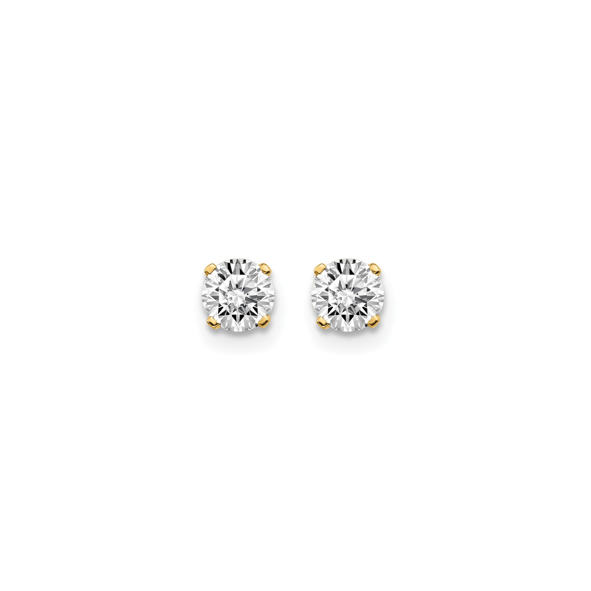 14k Yellow Gold Stud Earrings with Diamond, Solitaire Four Prong Setting, Classic Minimalist Design