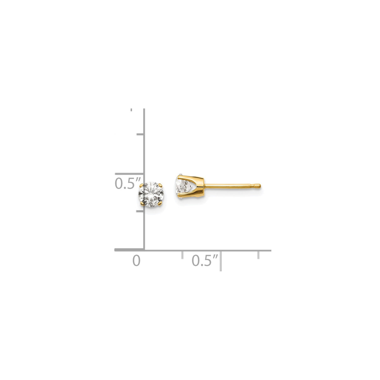 14k Yellow Gold Stud Earrings with Diamond, Classic Solitaire Four Prong Setting
