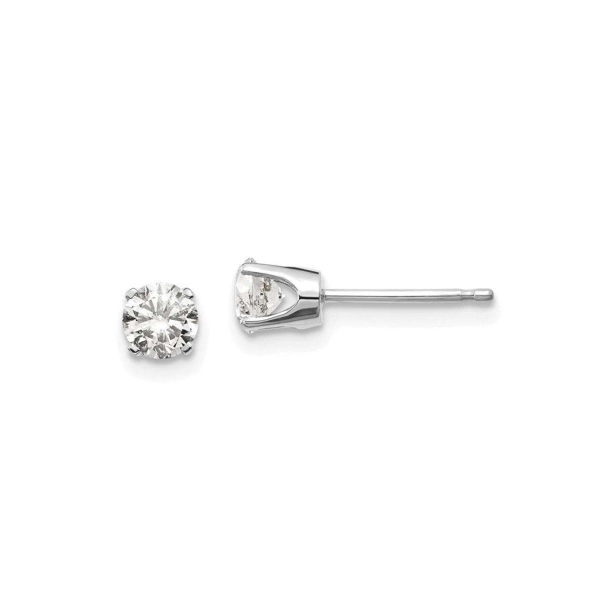 14k White Gold Solitaire Stud Earrings with Diamond, Classic Minimalist Design