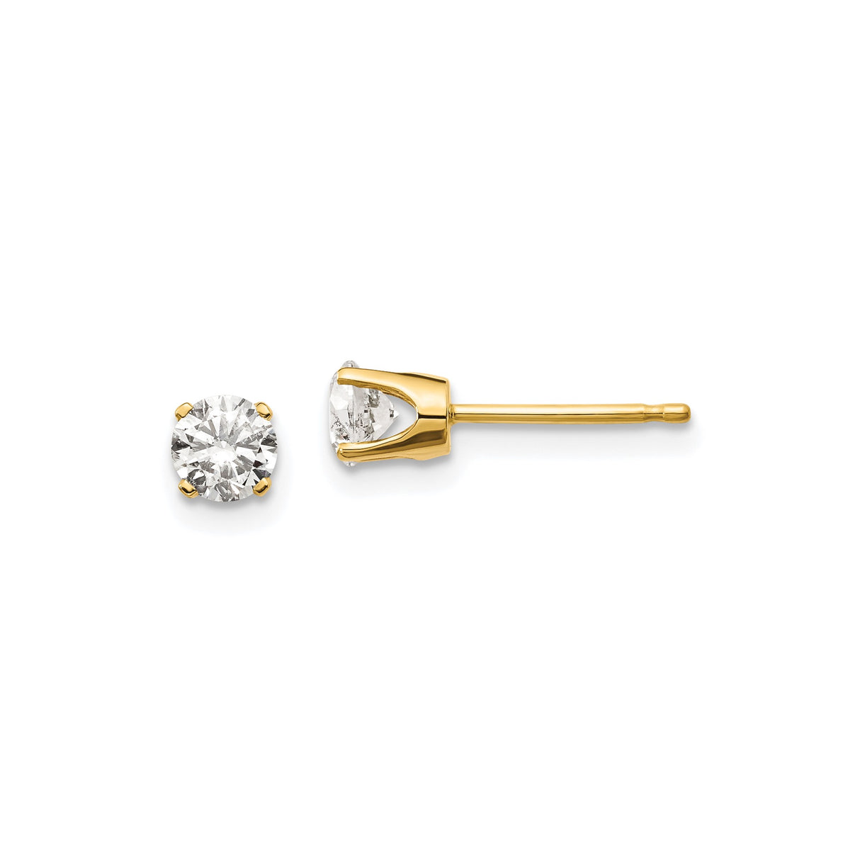 14k Yellow Gold Stud Earrings with Diamond, Classic Solitaire Four Prong Setting