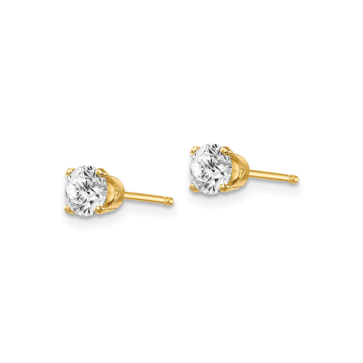 14k Yellow Gold Stud Earrings with Round Diamond, Classic Four Prong Minimalist Design