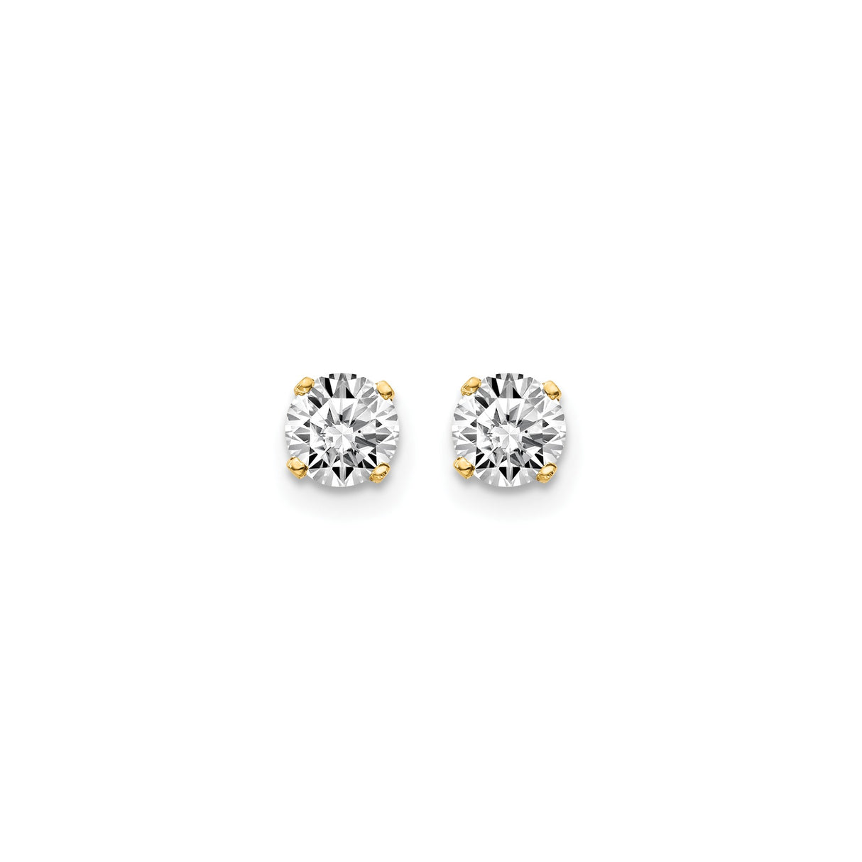 14k Yellow Gold Stud Earrings with Round Diamond, Classic Four Prong Minimalist Design