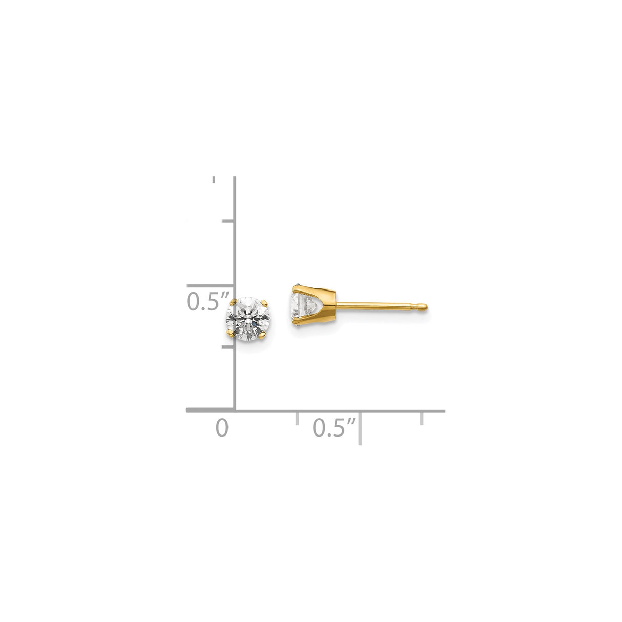 14k Yellow Gold Stud Earrings with Round Diamond, Classic Four Prong Minimalist Design