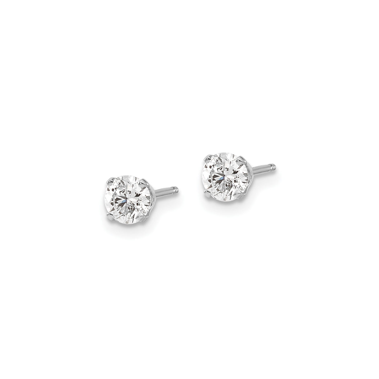 14k White Gold Solitaire Stud Earrings with Round Diamond in Four Prong Setting