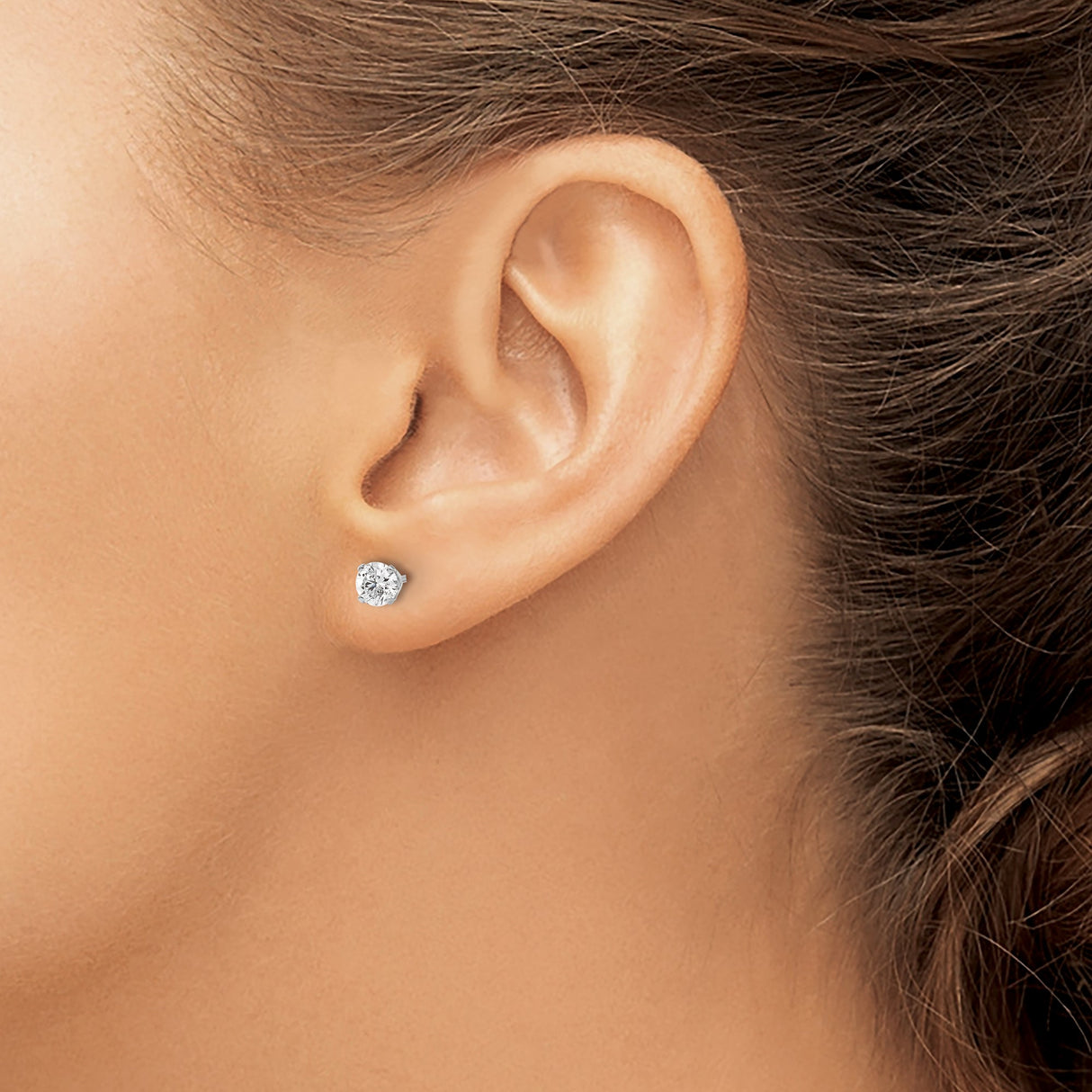 14k White Gold Solitaire Stud Earrings with Round Diamond in Four Prong Setting