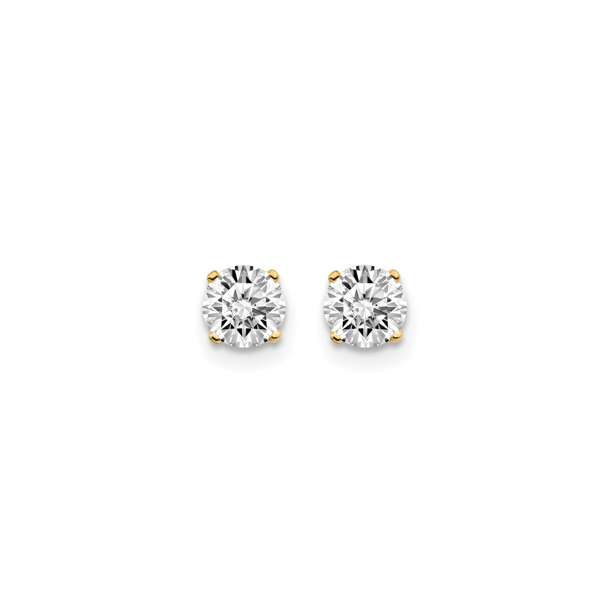 14k Yellow Gold Solitaire Stud Earrings with Round Cut Diamond in Four Prong Setting