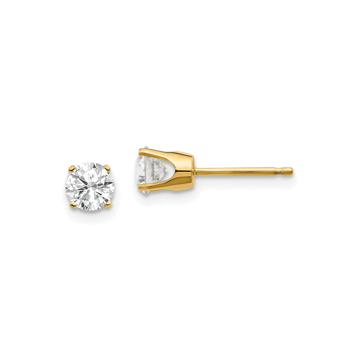 14k Yellow Gold Solitaire Stud Earrings with Round Cut Diamond in Four Prong Setting
