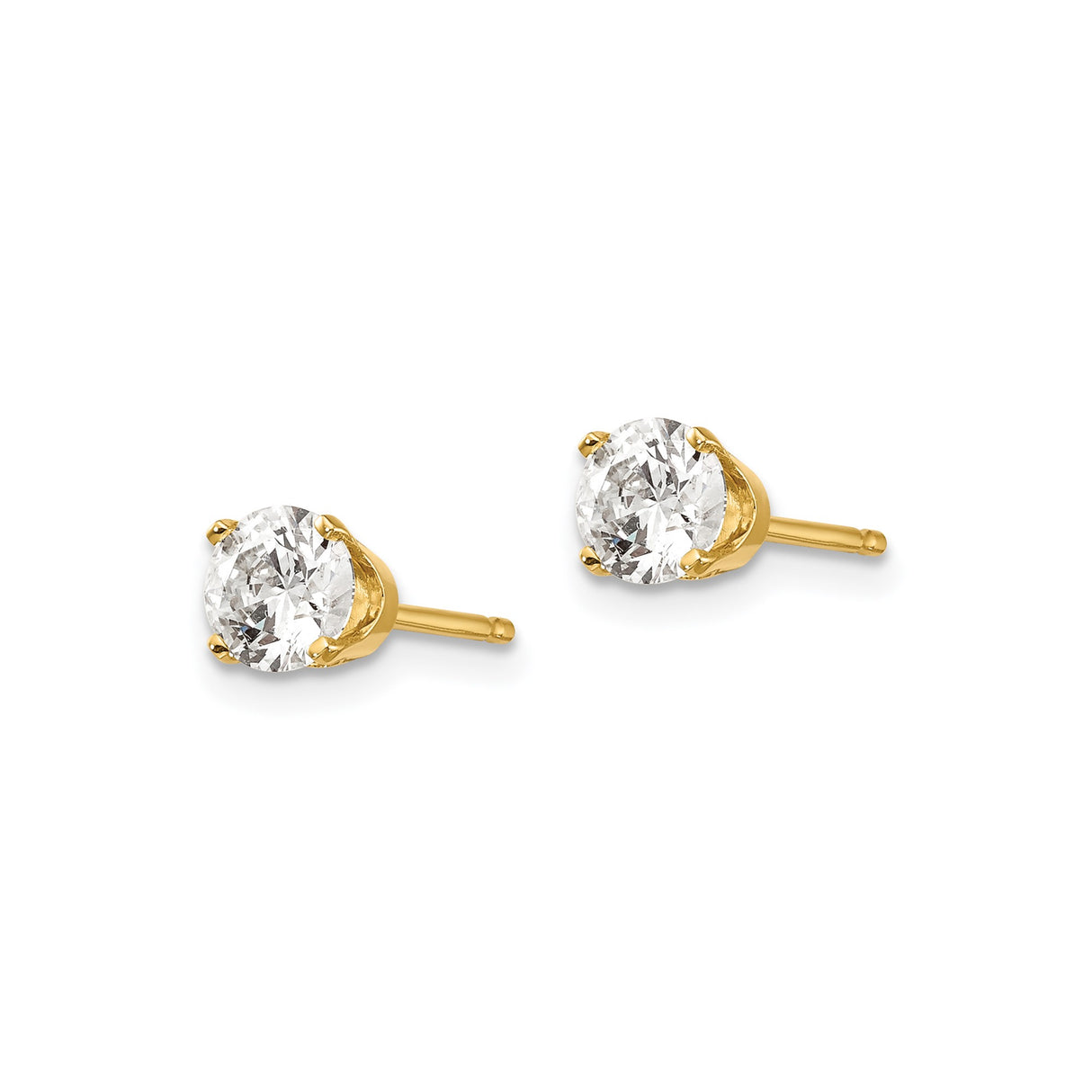 14k Yellow Gold Solitaire Stud Earrings with Round Cut Diamond, Classic Four Prong Setting