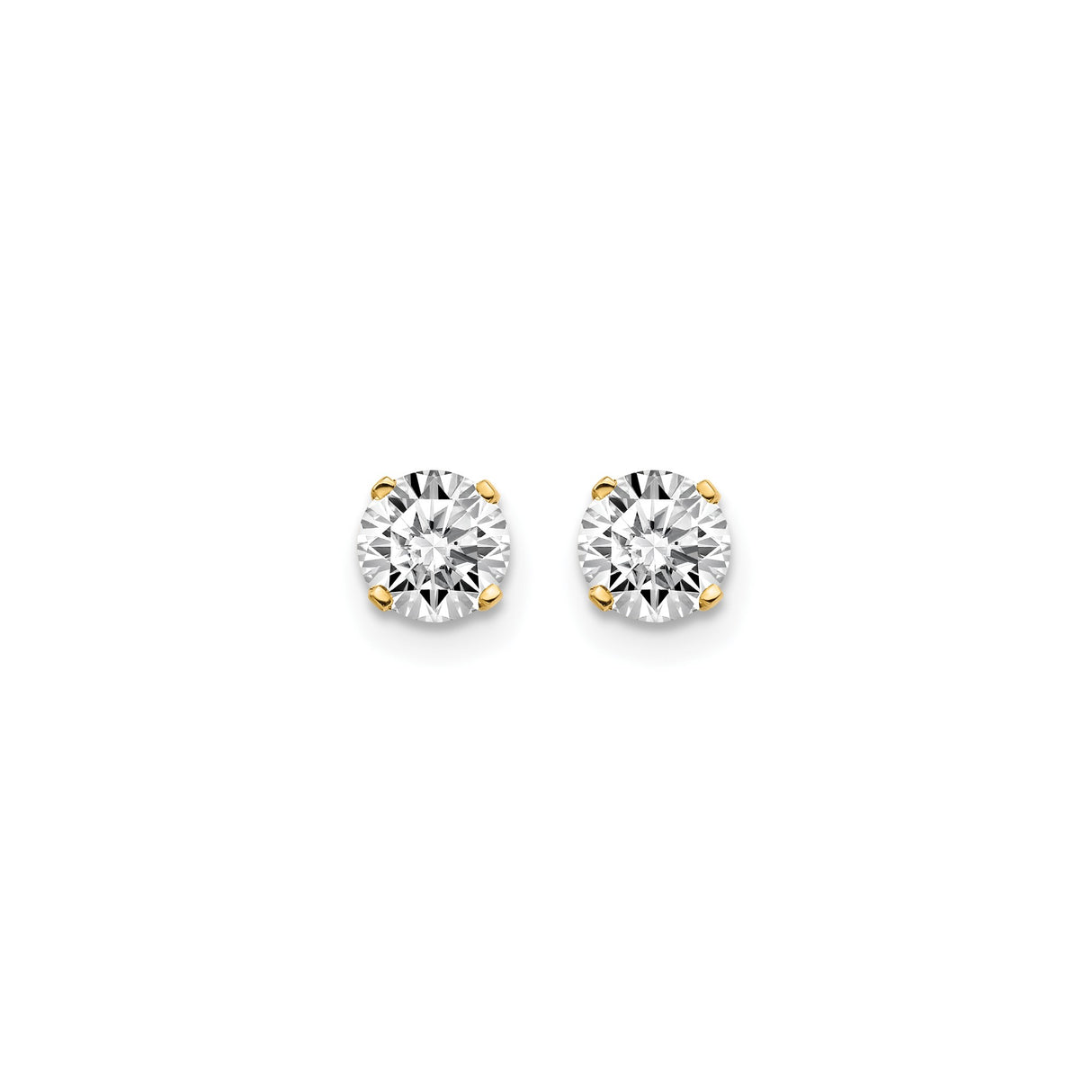 14k Yellow Gold Stud Earrings with Round Cut Diamond in Classic Four Prong Setting