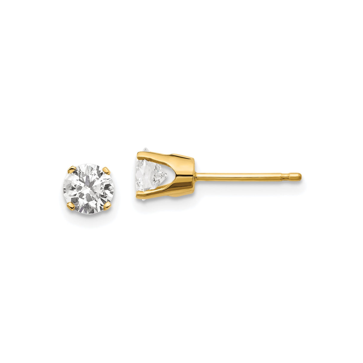 14k Yellow Gold Stud Earrings with Round Cut Diamond in Classic Four Prong Setting