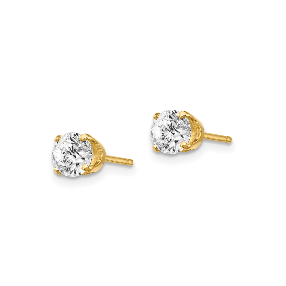 14k Yellow Gold Stud Earrings with Round Cut Diamond in Four Prong Solitaire Setting