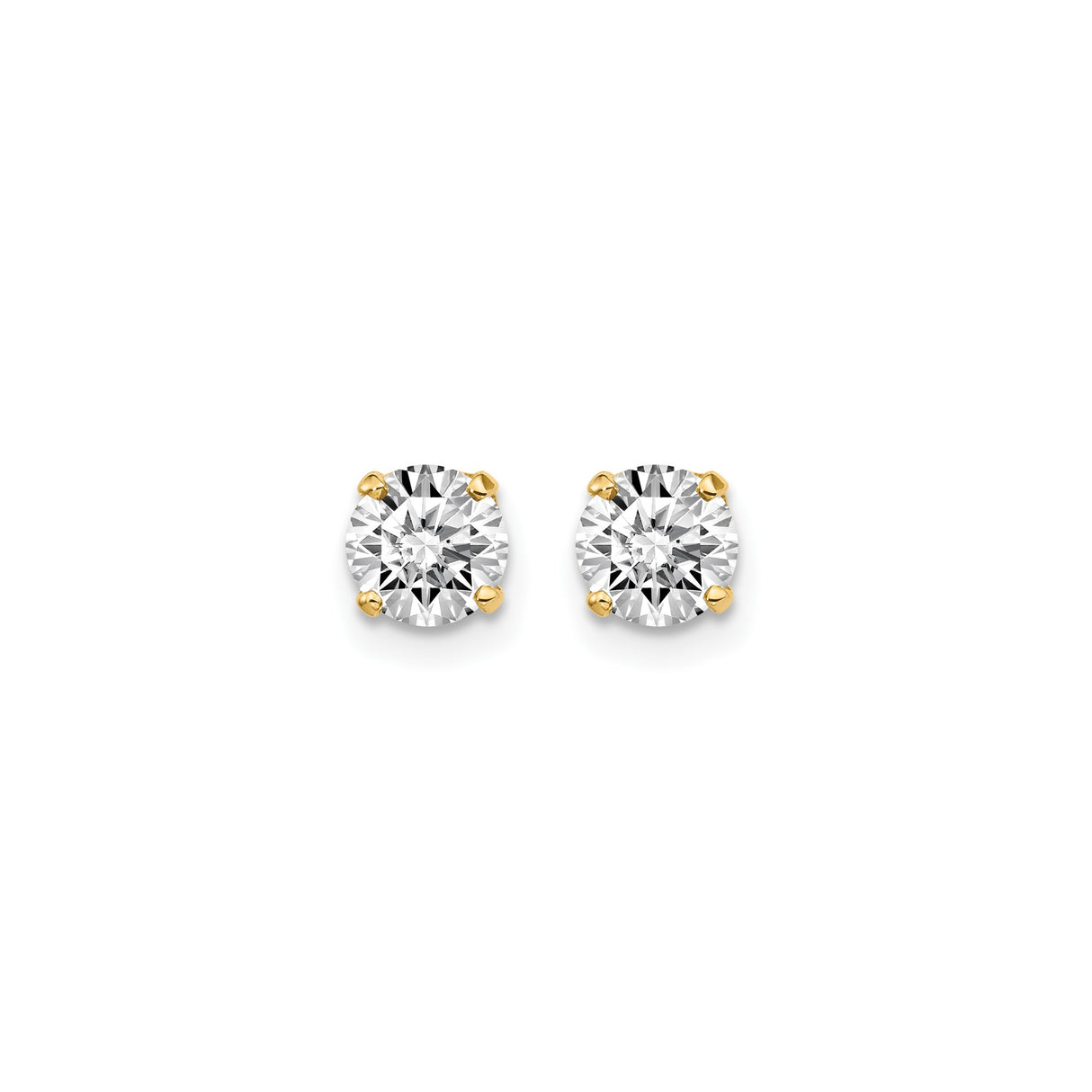 14k Yellow Gold Stud Earrings with Round Cut Diamond in Four Prong Solitaire Setting