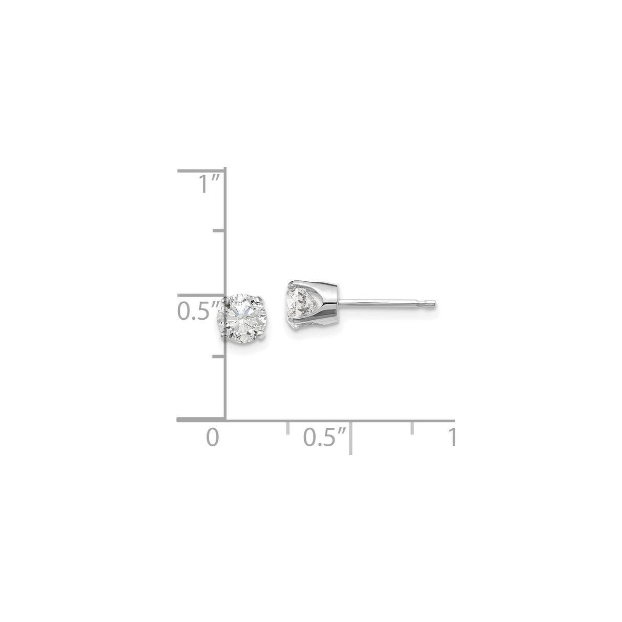 14k White Gold Diamond Stud Earrings, Four Prong Solitaire Setting for Women