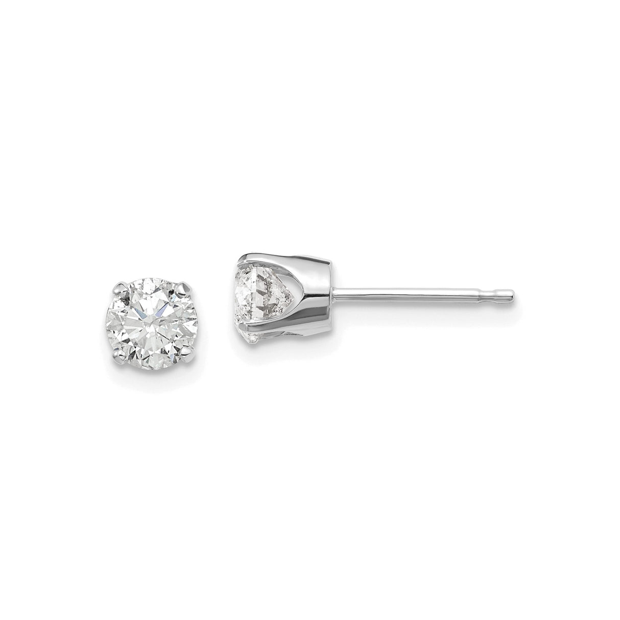 14k White Gold Diamond Stud Earrings, Four Prong Solitaire Setting for Women
