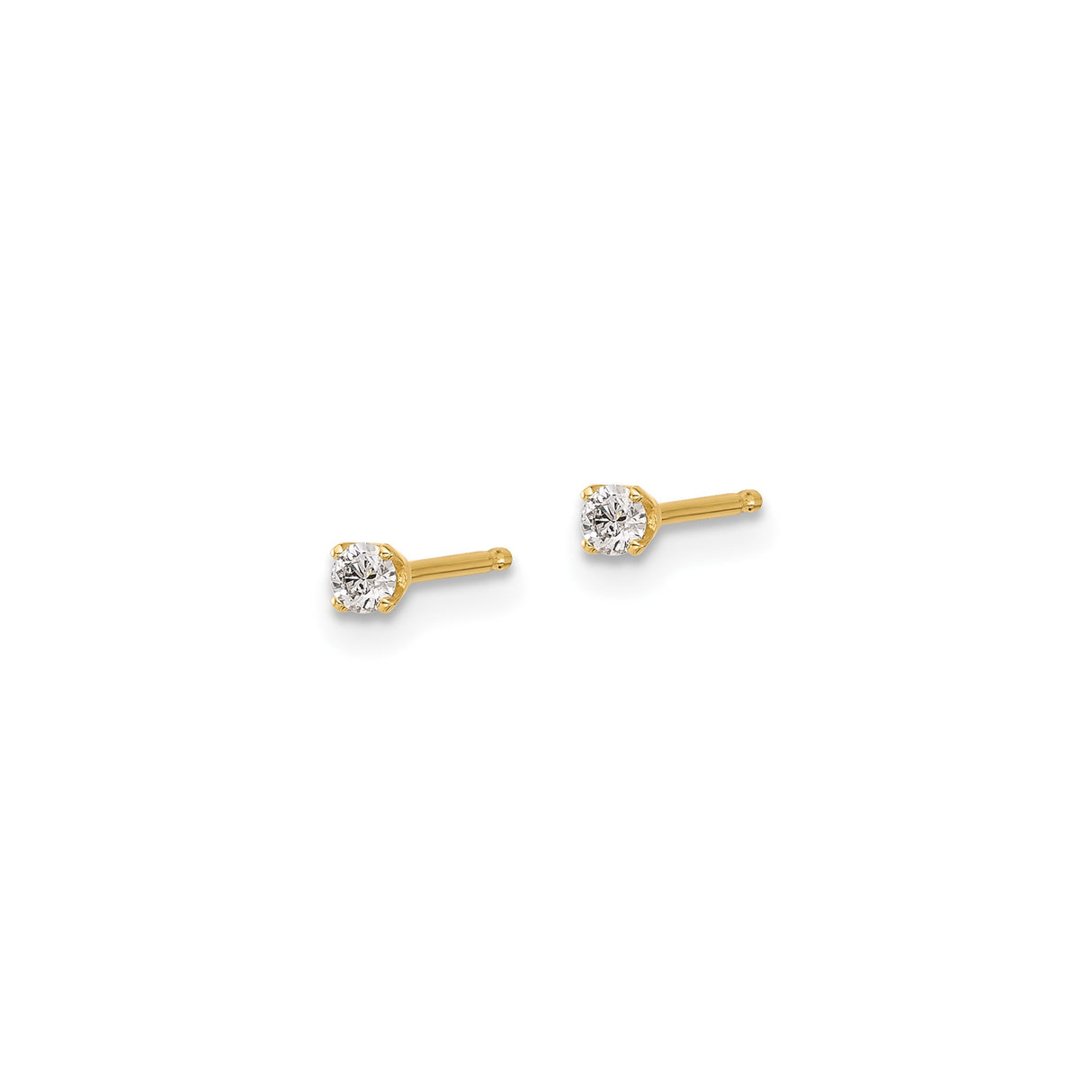 14k Yellow Gold Stud Earrings, Round Cut Diamonds Solitaire, Minimalist Dainty Style