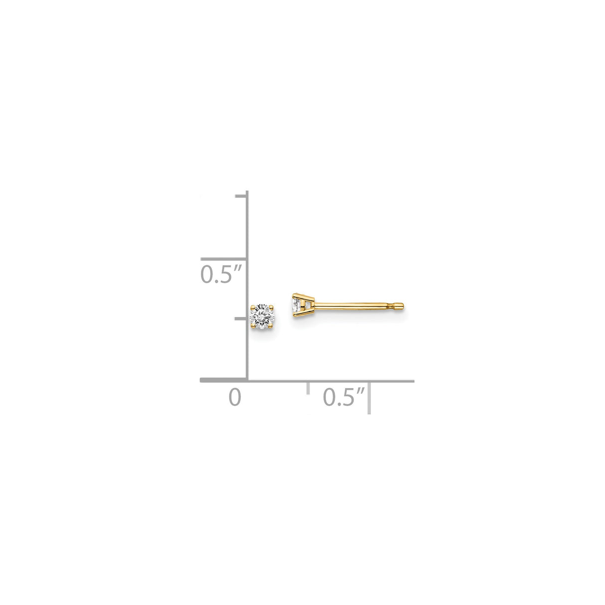 14k Yellow Gold Stud Earrings, Round Cut Diamonds Solitaire, Minimalist Dainty Style