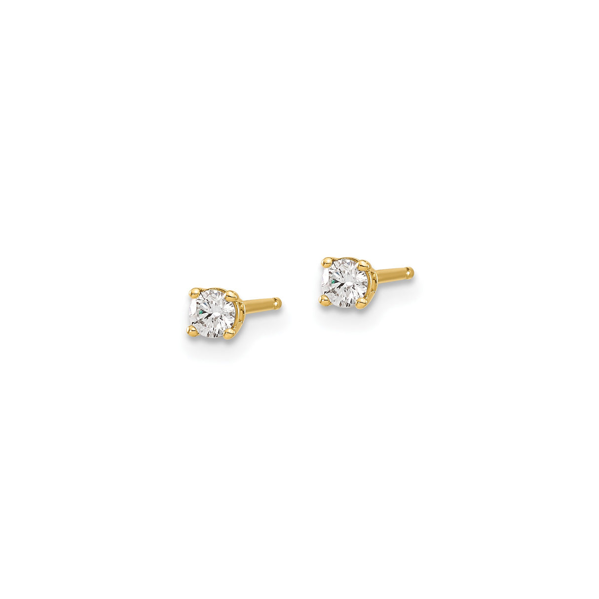 14k Yellow Gold Solitaire Stud Earrings with Round Cut Diamond, Classic Minimalist Design