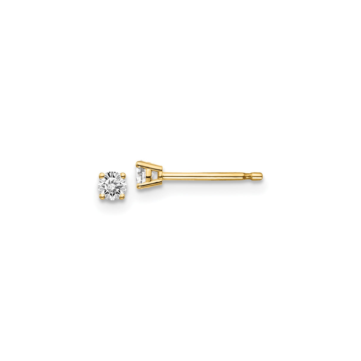 14k Yellow Gold Solitaire Stud Earrings with Round Cut Diamond, Classic Minimalist Design