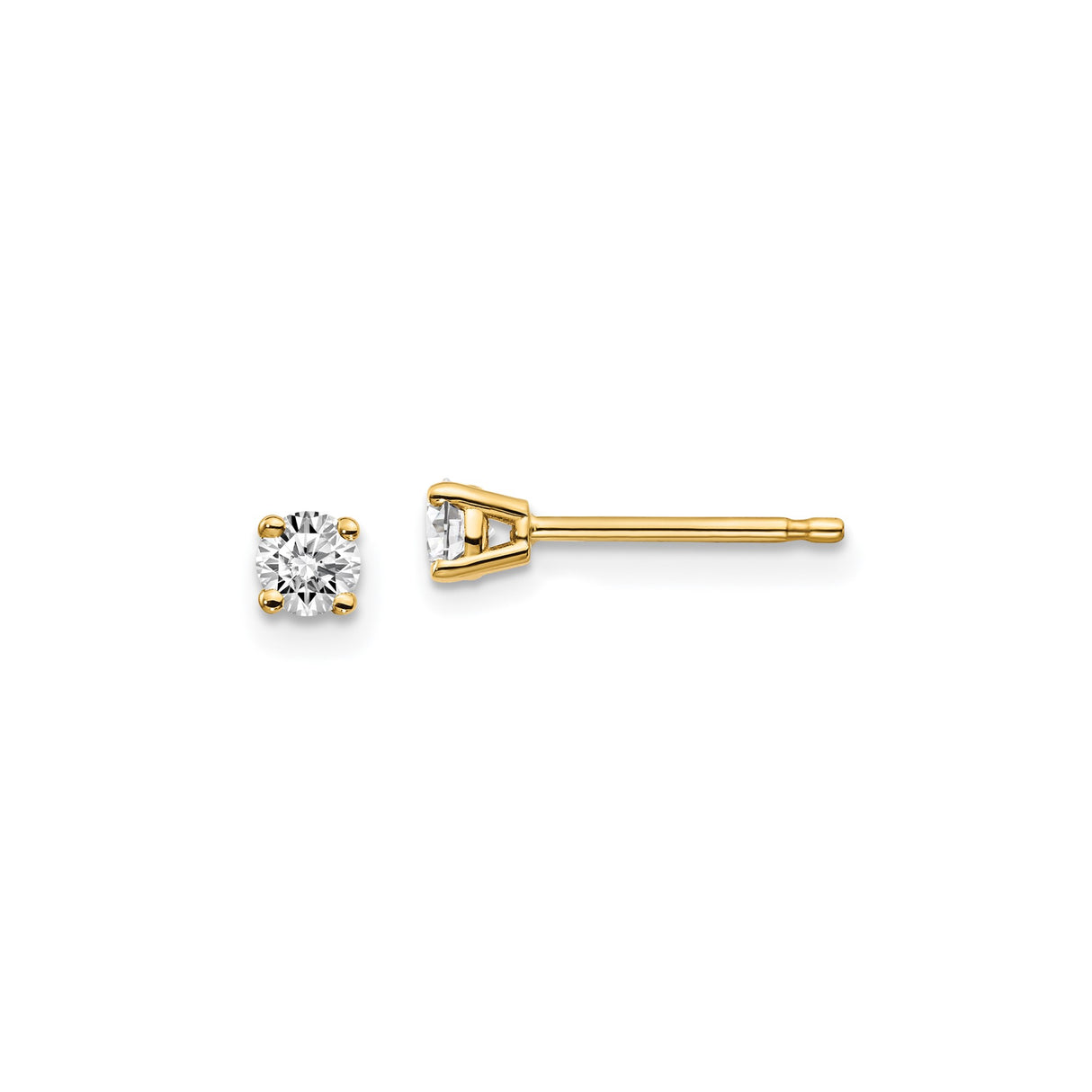 14k Yellow Gold Solitaire Stud Earrings with Round Cut Diamond in Four Prong Setting