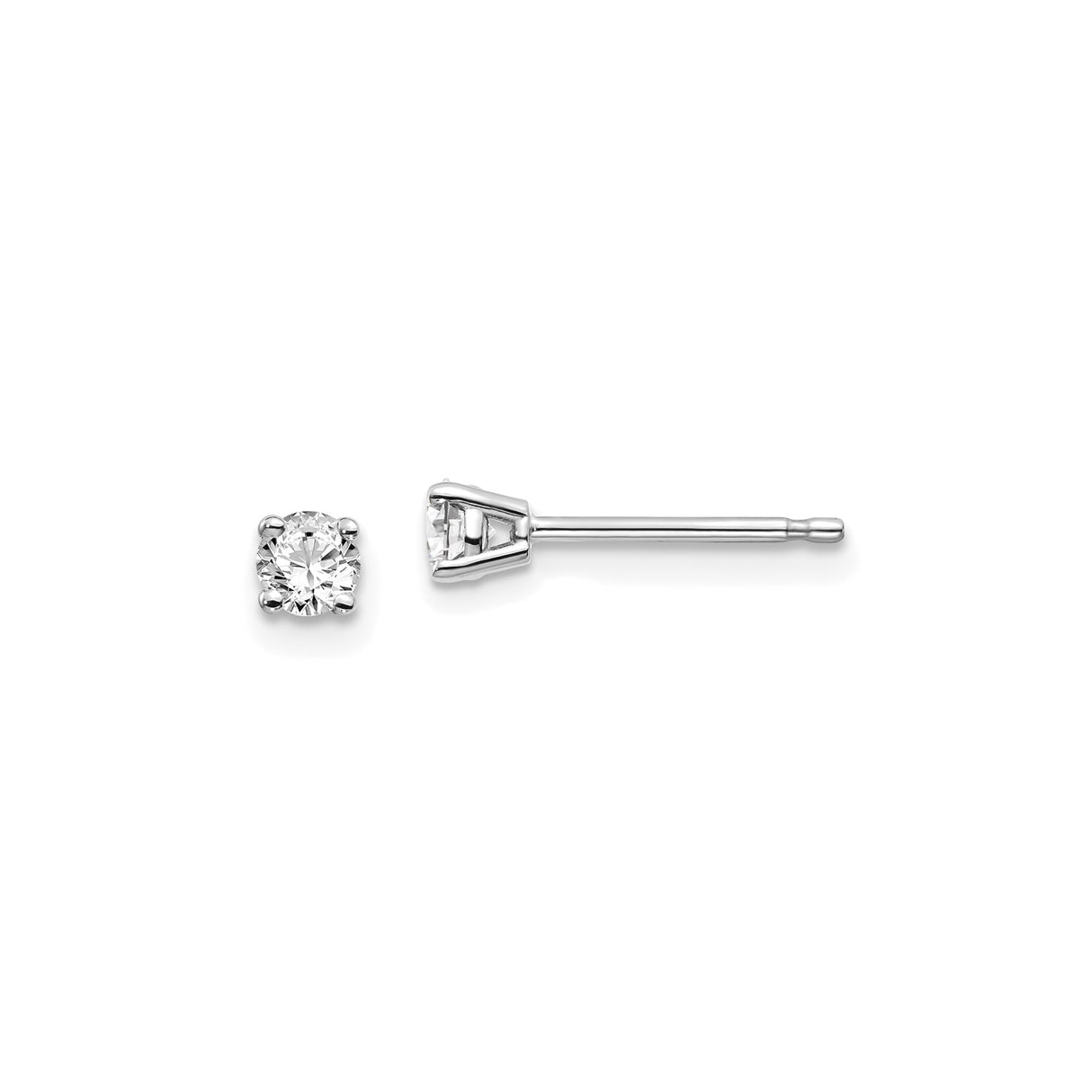 14k White Gold Solitaire Stud Earrings with Round Cut Diamond in Four Prong Setting