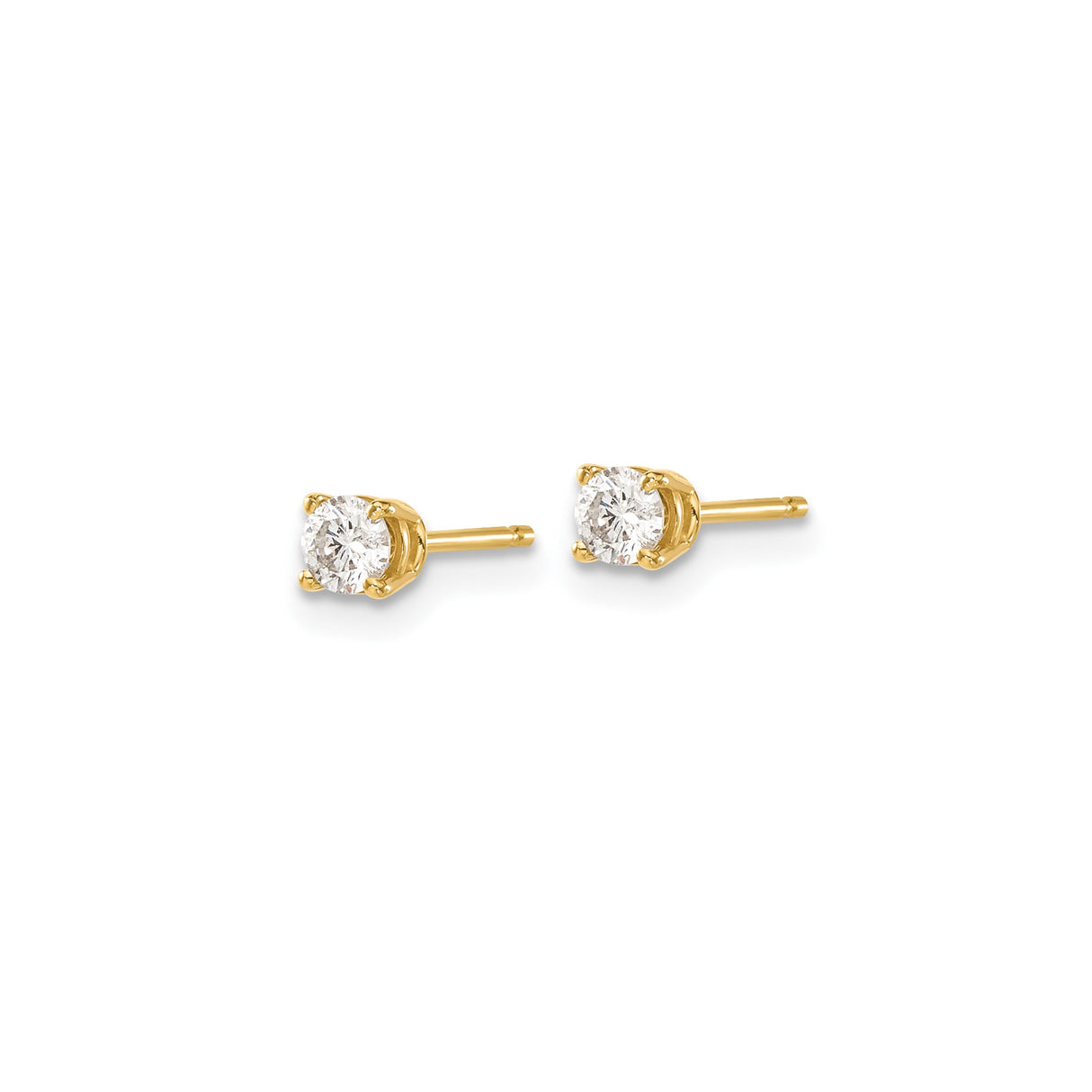 14k Yellow Gold Solitaire Stud Earrings with Round Cut Diamond in Four Prong Setting