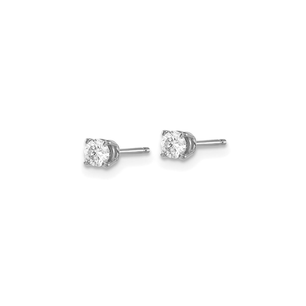 14k White Gold Diamond Stud Earrings, Round Cut Solitaire, Classic Four Prong Setting