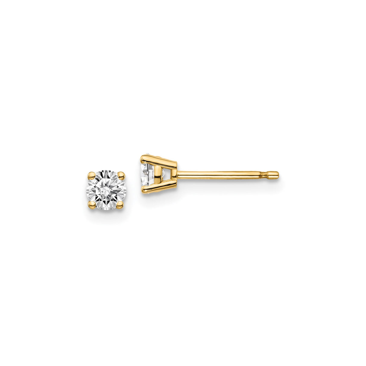 14k Yellow Gold Solitaire Stud Earrings with Diamond, Minimalist Classic Style for Women