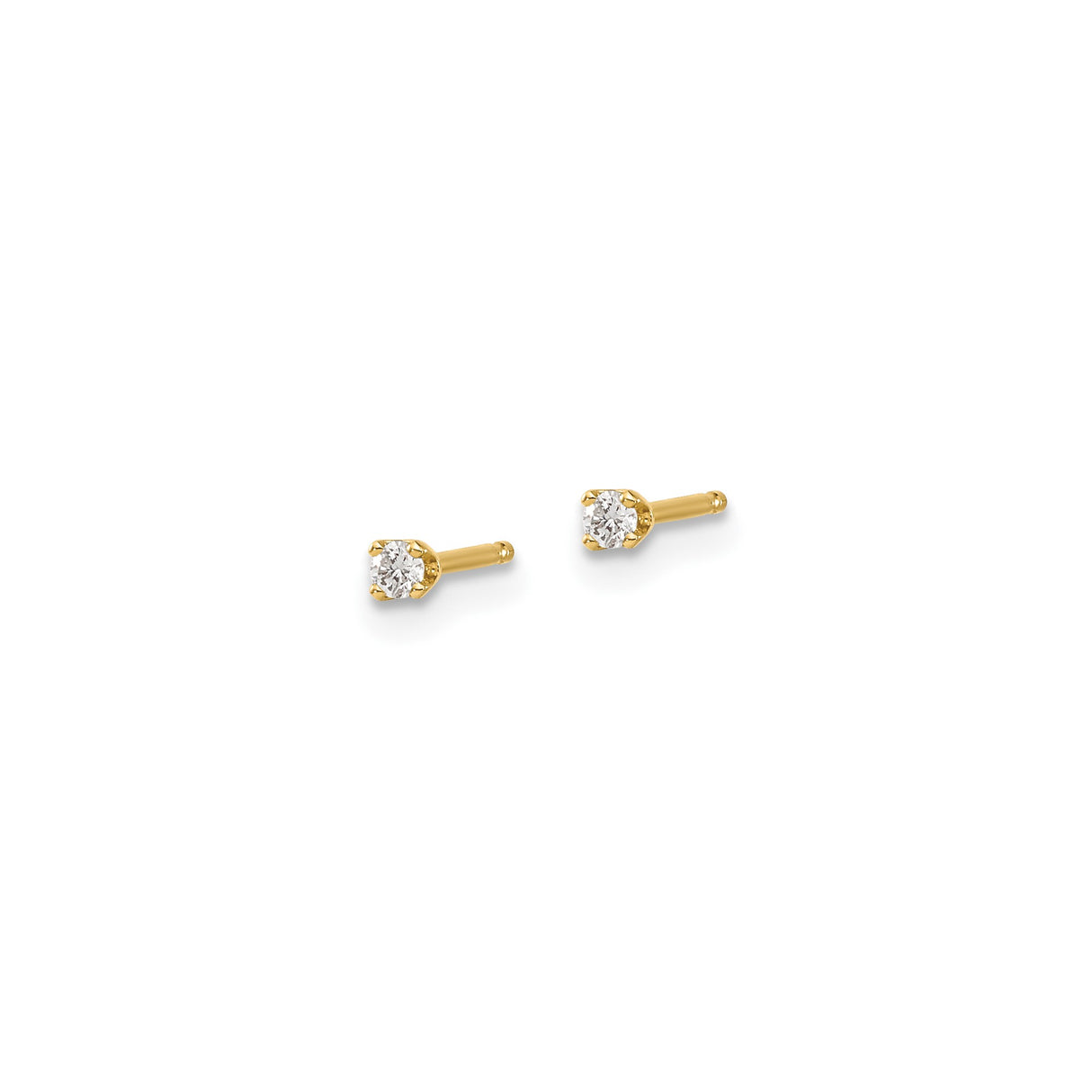 14k Yellow Gold Solitaire Stud Earrings with Round Cut Diamond in Four Prong Setting