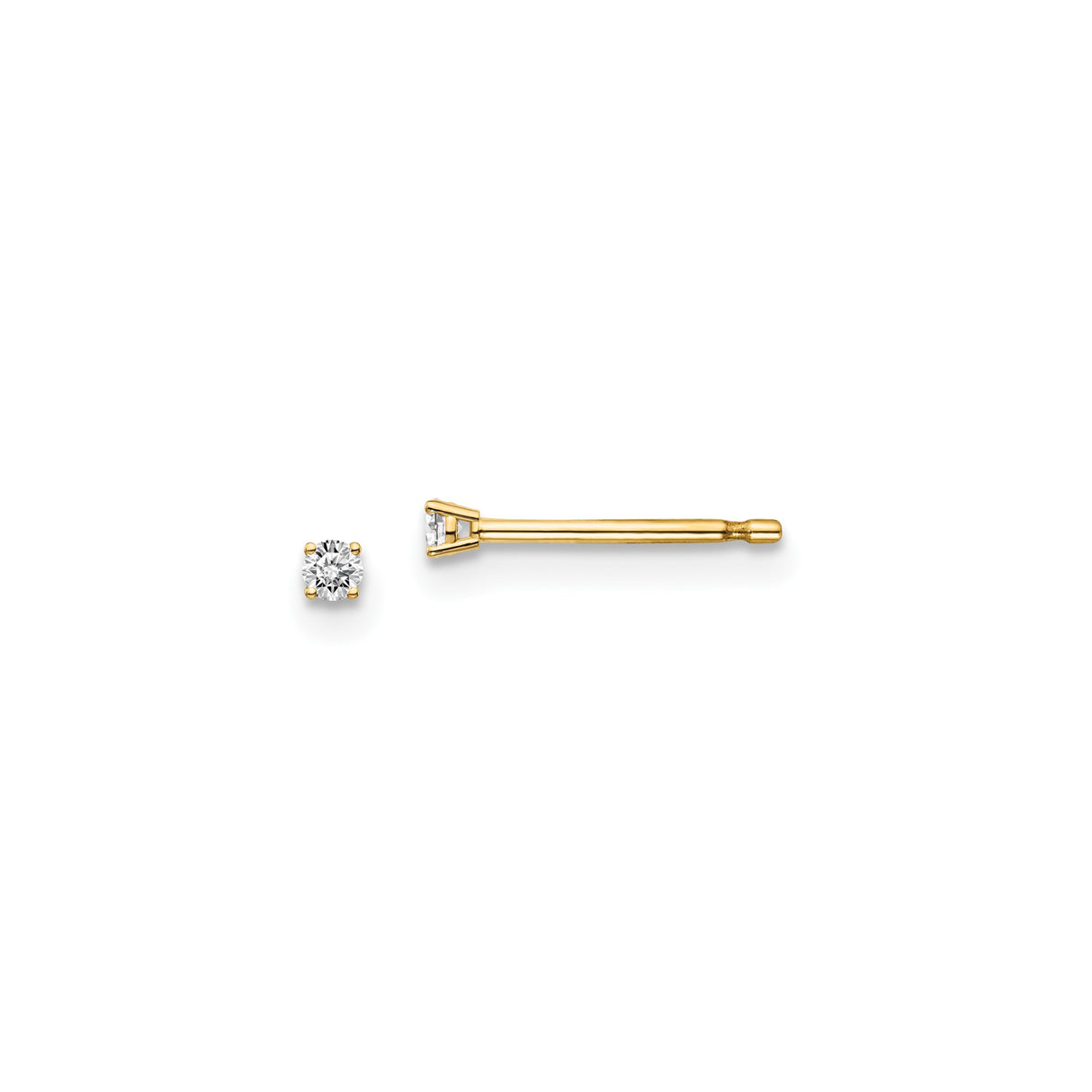 14k Yellow Gold Solitaire Stud Earrings with Round Cut Diamond in Four Prong Setting