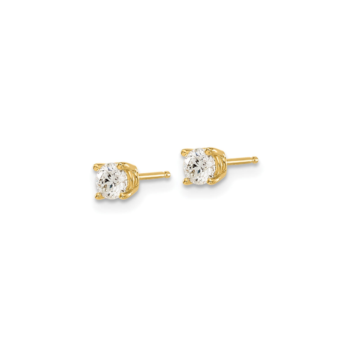 14k Yellow Gold Solitaire Stud Earrings with Round Cut Diamond, Classic Four Prong Setting
