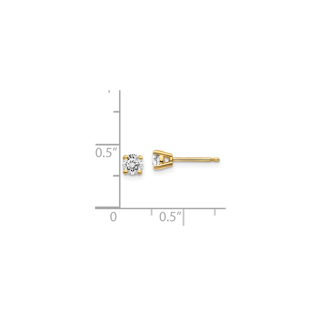 14k Yellow Gold Solitaire Stud Earrings with Round Cut Diamond, Classic Four Prong Setting